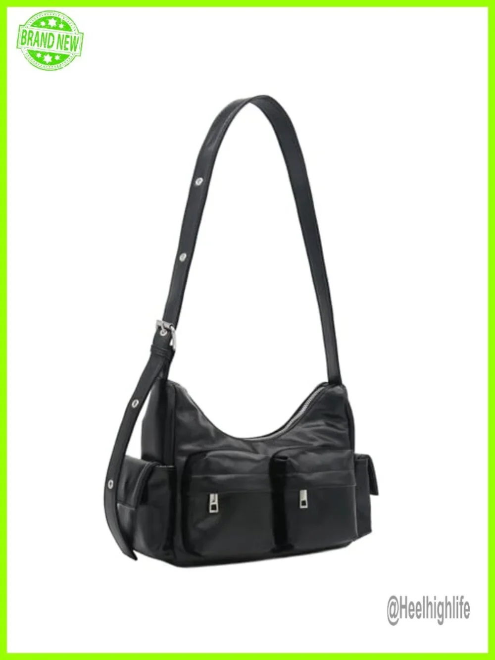 Glossy PU Leather Multi Pocket Shoulder Bag Hobo